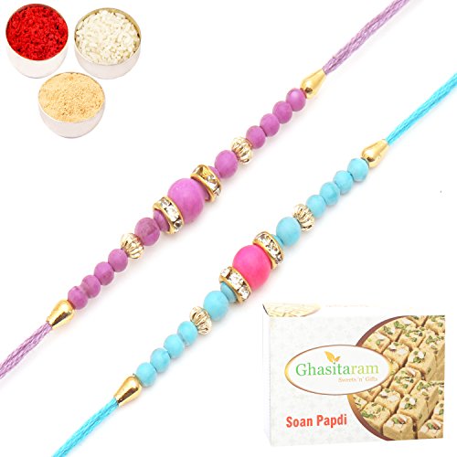 Ghasitaram Gifts Rakhi for Brother Rakhis Online - Set of 2- R022 Rakhis with 200 gms of Soan Papdi Ghasitaram Gifts Rakhi for Brother Rakhis Online - Set of 2- R022 Rakhis with 200 gms of Soan Papdi von Ghasitaram Gifts