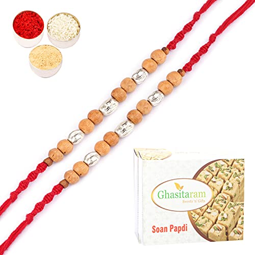 Ghasitaram Gifts Rakhi for Brother Rakhis Online - Set of 2- Rs-107 Rakhi Thread with 400 gms of Soan Papdi von Ghasitaram Gifts