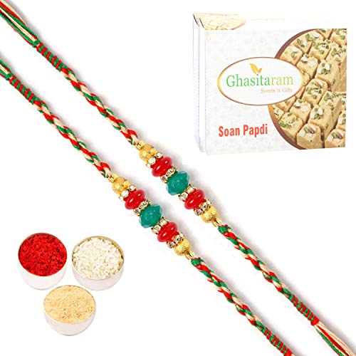 Ghasitaram Gifts Rakhi for Brother Rakhis Online - Set of 2 - ra4123 Pearl Rakhi For my Brother with 400 gms of Soan Papdi Ghasitaram Gifts Rakhi for Brother Rakhis Online - Set of 2 - ra4123 Pearl Rakhi For my Brother with 400 gms of Soan Papdi von Ghasitaram Gifts