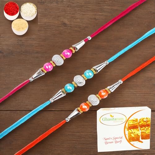 Ghasitaram Gifts Rakhi for Brother Rakhis Online - Set of 3-6194 Rakhis with 200 GMS of Besan Barfi Ghasitaram Gifts Rakhi for Brother Rakhis Online - Set of 3-6194 Rakhis with 200 GMS of Besan Barfi von Ghasitaram Gifts