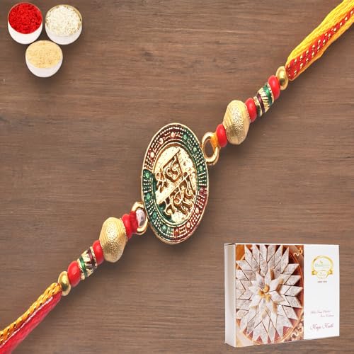 Ghasitaram Gifts Rakhi for Brother Rakhis Online - Shraddha & Saburi for My Brother Rakhi with 200 GMS of Kaju katli von Ghasitaram Gifts