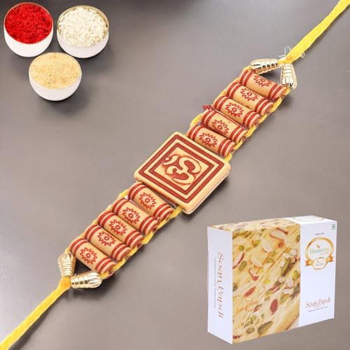 Ghasitaram Gifts Rakhi for Brother Rakhis Online- Substance Of Om d0001 Rakhi with 200 gms of Soan Papdi von Ghasitaram Gifts