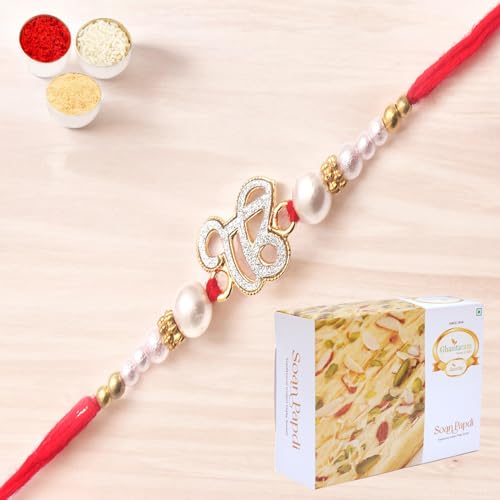 Ghasitaram Gifts Rakhi for Brother Rakhis Online- The Sparkle Of Wahegurujis Love For My Brother rakhi with 200 gms of Soan Papdi von Ghasitaram Gifts