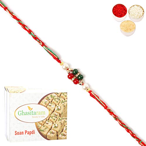 Ghasitaram Gifts Rakhi for Brother Rakhis Online - ra4112 Pearl Rakhi For my Brother with 200 gms of Soan Papdi Ghasitaram Gifts Rakhi for Brother Rakhis Online - ra4112 Pearl Rakhi For my Brother with 200 gms of Soan Papdi von Ghasitaram Gifts