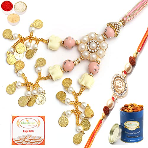 Ghasitaram Gifts Rakhis Online - Rakhi for Brother- Dazzling Bond rm080 Bhaiya Bhabhi Rakhi with 100 gms of Dryfruits Mix Can 200 gms of Kaju katli Ghasitaram Gifts Rakhis Online - Rakhi for Brother- Dazzling Bond rm080 Bhaiya Bhabhi Rakhi with 100 gms of Dryfruits Mix Can 200 gms of Kaju katli von Ghasitaram Gifts