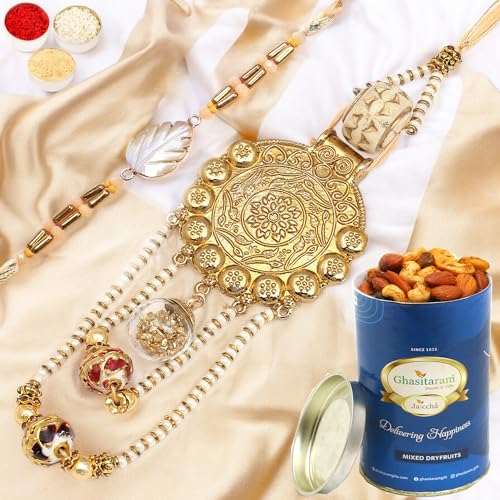 Ghasitaram Gifts Rakhis Online - Rakhi for Brother-RM-111 Bhaiya Bhabhi Rakhi with 100 gms of Dryfruits Mix Can Ghasitaram Gifts Rakhis Online - Rakhi for Brother-RM-111 Bhaiya Bhabhi Rakhi with 100 gms of Dryfruits Mix Can von Ghasitaram Gifts