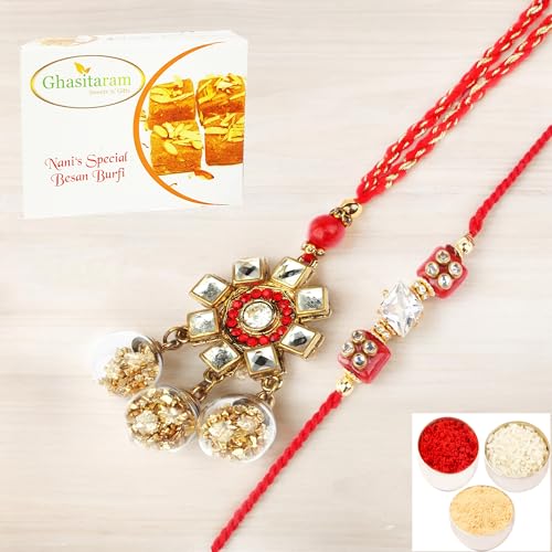 Ghasitaram Gifts Rakhis Online - Rakhi for Brother- RM-128 Bhaiya Bhabhi rakhi with 400 gms of Besan Barfi Ghasitaram Gifts Rakhis Online - Rakhi for Brother- RM-128 Bhaiya Bhabhi rakhi with 400 gms of Besan Barfi von Ghasitaram Gifts