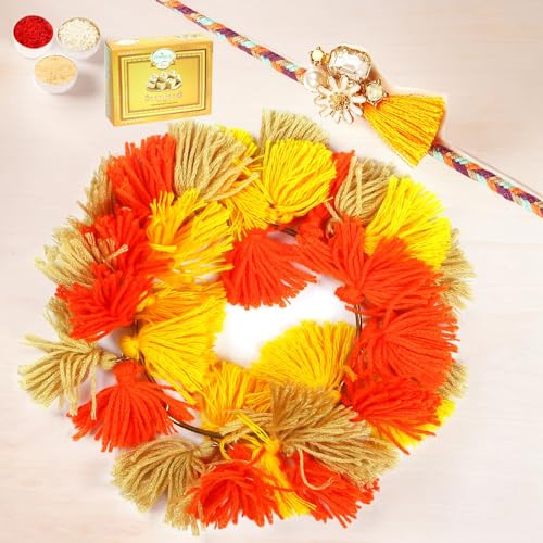 Ghasitaram Gifts Rakhis Online - Rakhi for Brother-RM-268 Bhaiya Bhabhi Rakhi with 400 GMS of Soan Papdi von Ghasitaram Gifts