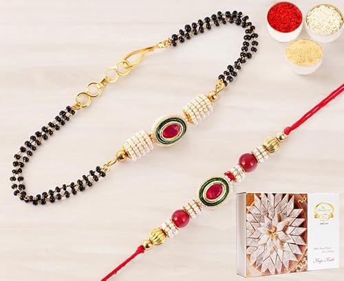 Ghasitaram Gifts Rakhis Online - Rakhi for Brother-RT-Mangal Bhaiya Bhabhi Rakhi with 400 gms of Kaju katli von Ghasitaram Gifts