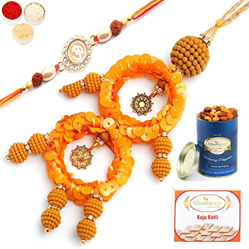 Ghasitaram Gifts Rakhis Online - Rakhi for Brother- Sisters Blessings rm073 Bhaiya Bhabhi rakhi with 100 gms of Dryfruits Mix Can 200 gms of Kaju katli Ghasitaram Gifts Rakhis Online - Rakhi for Brother- Sisters Blessings rm073 Bhaiya Bhabhi rakhi with 100 gms of Dryfruits Mix Can 200 gms of Kaju katli von Ghasitaram Gifts