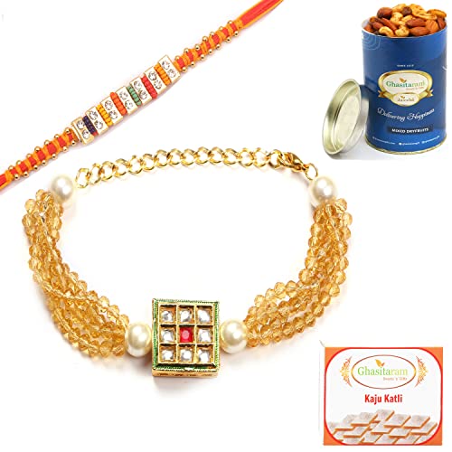 Ghasitaram Gifts Rakhis Online - Rakhi for Brother-T-19 Bhaiya Bhabhi Rakhi with 100 gms of Dryfruits Mix Can 200 gms of Kaju katli von Ghasitaram Gifts