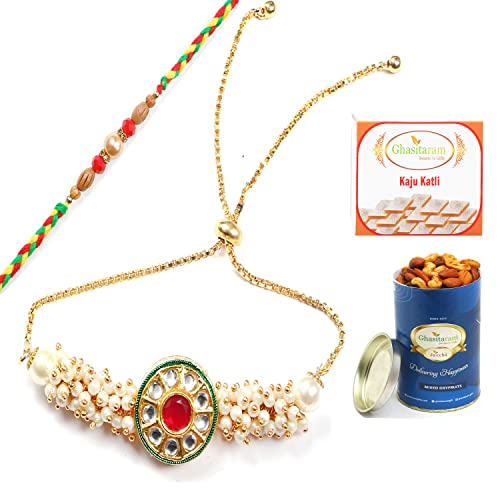 Ghasitaram Gifts Rakhis Online - Rakhi for Brother-T-24 Bhaiya Bhabhi Rakhi with 100 GMS of Dryfruits Mix Can 200 GMS of Kaju katli Ghasitaram Gifts Rakhis Online - Rakhi for Brother-T-24 Bhaiya Bhabhi Rakhi with 100 GMS of Dryfruits Mix Can 200 GMS of Kaju katli von Ghasitaram Gifts