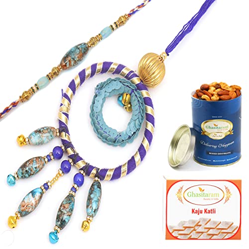 Ghasitaram Gifts Rakhis Online - Rakhi for Brother- The Ever Lasting Bond rm100 Bhaiya Bhabhi Rakhi with 100 gms of Dryfruits Mix Can 200 gms of Kaju katli Ghasitaram Gifts Rakhis Online - Rakhi for Brother- The Ever Lasting Bond rm100 Bhaiya Bhabhi Rakhi with 100 gms of Dryfruits Mix Can 200 gms of Kaju katli von Ghasitaram Gifts