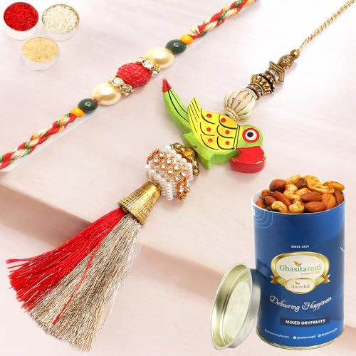 Ghasitaram Gifts Rakhis Online - Rakhi for Brother- The ME 2 Bhaiya Bhabhi Rakhi with 100 gms of Dryfruits Mix Can von Ghasitaram Gifts