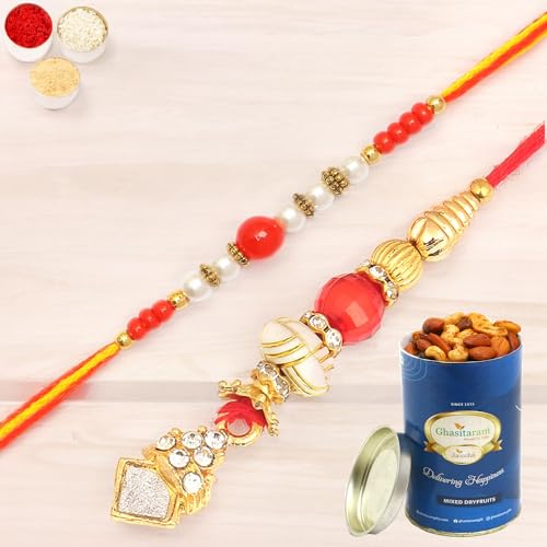 Ghasitaram Gifts Rakhis Online - Rakhi for Brother- Trust Alaways Bhaiya Bhabhi Rakhi with 100 gms of Dryfruits Mix Can von Ghasitaram Gifts