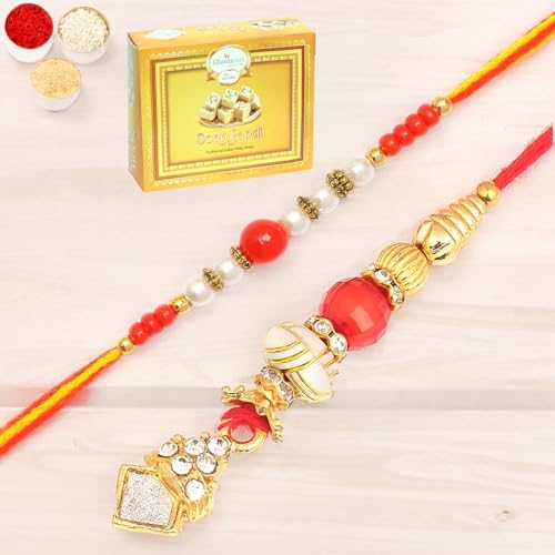 Ghasitaram Gifts Rakhis Online- Trust Alaways Bhaiya Bhabhi Rakhi with 400 gms of Soan Papdi von Ghasitaram Gifts