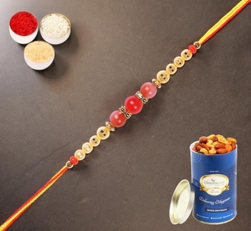 Ghasitaram Gifts Rakhis Online for Brother- 6222 Rakhi Thread with 100 gms of Dryfruits Mix Can von Ghasitaram Gifts