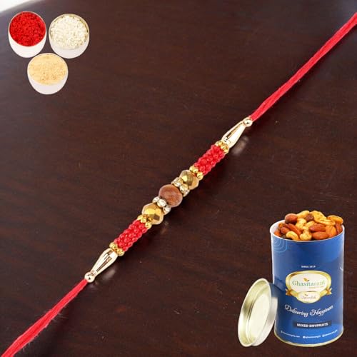 Ghasitaram Gifts Rakhis Online for Brother- Nbh-226 Rakhi Thread with 100 gms of Dryfruits Mix Can von Ghasitaram Gifts