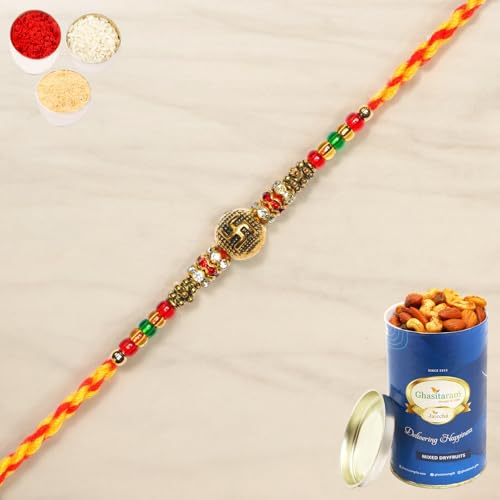 Ghasitaram Gifts Rakhis Online for Brother- R-2147 Rakhi Thread with 100 gms of Dryfruits Mix Can von Ghasitaram Gifts