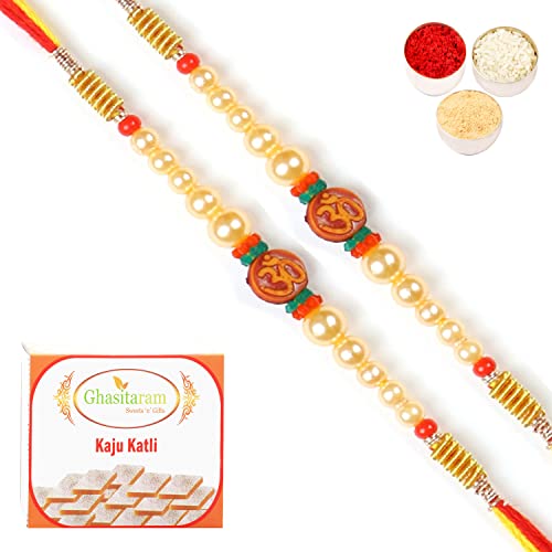 Ghasitaram Gifts Rakhis Online for Brother- Set of 2-6135 Rakhi Thread with 200 gms of Kaju katli von Ghasitaram Gifts