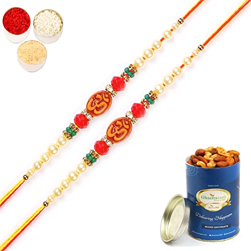 Ghasitaram Gifts Rakhis Online for Brother- Set of 2-6276 Rakhi Thread with 100 gms of Dryfruits Mix Can von Ghasitaram Gifts