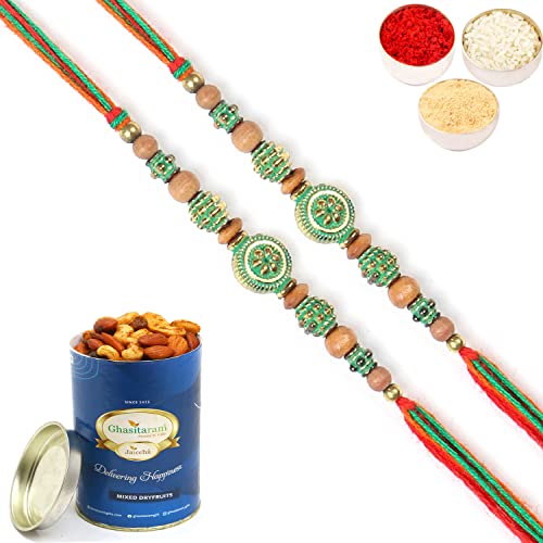 Ghasitaram Gifts Rakhis Online for Brother- Set of 2 - L-1 Rakhi Thread with 100 gms of Dryfruits Mix Can Ghasitaram Gifts Rakhis Online for Brother- Set of 2 - L-1 Rakhi Thread with 100 gms of Dryfruits Mix Can von Ghasitaram Gifts