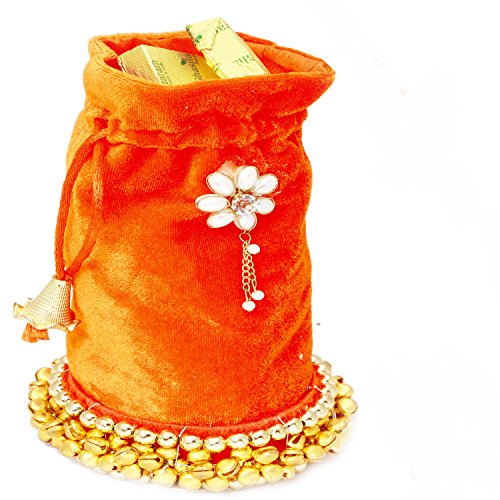 Ghasitaram Gifts Sugarfree Chocolates - Orange Velvet Sugarfree Chocolate Potli von Ghasitaram Gifts