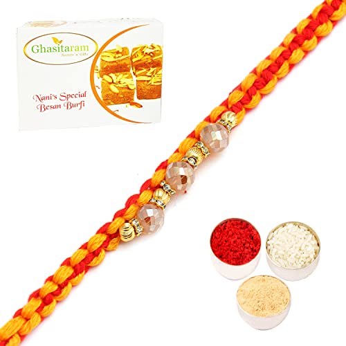 Rakhis Online- The Glittering Thread rm584 Bracelet Rakhi with 200 gms of Besan Barfi von Ghasitaram Gifts