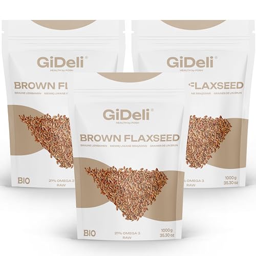 GiDeli Leinsamen Braun ganz Braune Leinsamen 3x 1kg Leinsaat Braun Müsli zum Backen Naturprodukt Vegan (3kg) von GiDeli