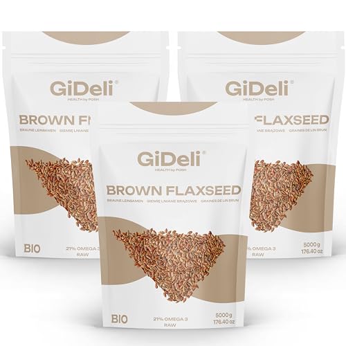 GiDeli Leinsamen Braun ganz Braune Leinsamen 3x 5kg Leinsaat Braun Müsli zum Backen Naturprodukt Vegan (15kg) von GiDeli
