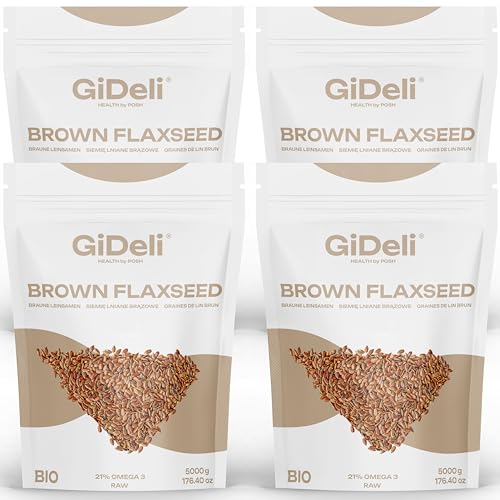 GiDeli Leinsamen Braun ganz Braune Leinsamen 4x 5kg Leinsaat Braun Müsli zum Backen Naturprodukt Vegan (20kg) von GiDeli