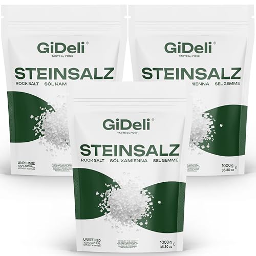 GiDeli Steinsalz Grob, Kochsalz Körniges Natürliches, Kristalsalz, Spielsalz Premiumqualität TOP non-GMO (3kg) von GiDeli