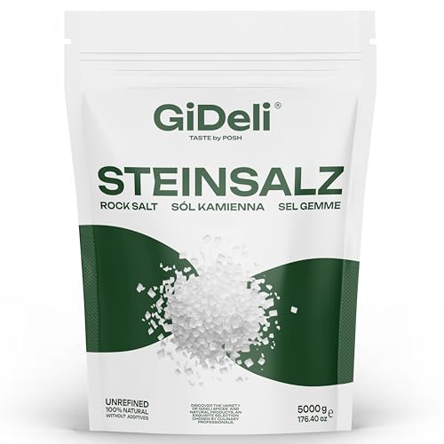 GiDeli Steinsalz Grob, Kochsalz Körniges Natürliches, Kristalsalz, Spielsalz Premiumqualität TOP non-GMO (5kg) von GiDeli
