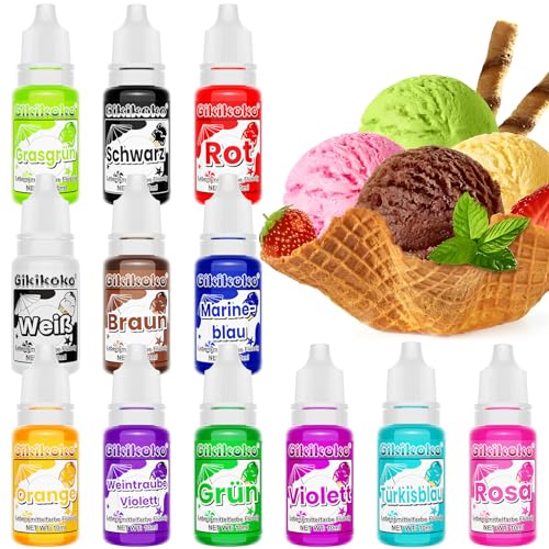 Lebensmittelfarbe – Hochkonzentrierte Lebensmittelfarbe Flüssige, 12 Farben Lebensmittelfarbe für Backen, Puderzucker, Macarons, Buttercreme, Zuckerguss, Schleim - 10ml von Gikikoko