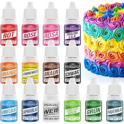 Lebensmittelfarbe Gel - 14 Farben Kuchen Lebensmittelfarben Hochkonzentriertes, Food Coloring, Lebensmittel Farbe für Backen, Macaron, Kuchen, Fondant, Zuckerguss, Donuts, Kekse - 6ml von Gikikoko