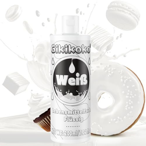 Lebensmittelfarbe - Gikikoko 200ml Lebensmittelfarbe Flüssig Hoch Konzentriert, Lebensmittelfarben, Food Coloring für Backen, Macaron, Cake, Jello, Fondantieren, Kuchen, DIY Slime (Weiß) von Gikikoko