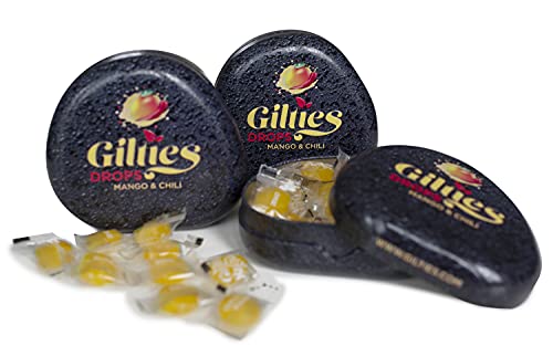 3 x Gilties Drops Mango Chili, 90g in Schöner Metalldose, Vegan, 100% Natürliche Inhaltsstoffe, Frucht Bonbon in Hübscher Geschenkdose, Süßigkeiten von Gilties