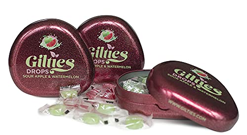 Gilties Drops Sour Apple Watermelon, Saurer Apfel Wassermelone, 3er Pack, 90g in Schöner Metalldose, Vegan, 100% Natürliche Inhaltsstoffe, Frucht Bonbon in Hübscher Geschenkdose, Süßigkeiten von Gilties