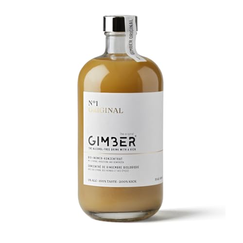 GIMBER Biologisches Ingwerkonzentrat 500 ml | Alkoholfreies Bio-Getränk aus Ingwer, Zitrone und Kräutern | Premium Bio Ingwer Essenz von Gimber