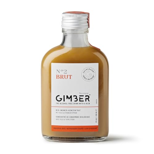 Gimber Brut N°2 Biologisches Ingwerkonzentrat 200ml l Neue Rezeptur l Weniger Zucker l Alkoholfreies Bio-Getränk aus Ingwer, Yuzu Frucht und Zitronenthymian | BRUT das neue Bio-Ingwer-Konzentrat von Gimber