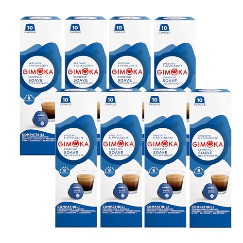 Gimoka Entkoffeinierte Kaffeekapseln Espresso Soave Decaf, Intensität 4/10-80 Kapsel (8 x 10 Getränke) - Kompatibel mit Kaffeemaschinen der Marke Tchibo* Cafissimo* - Hergestellt in Italien von Gimoka