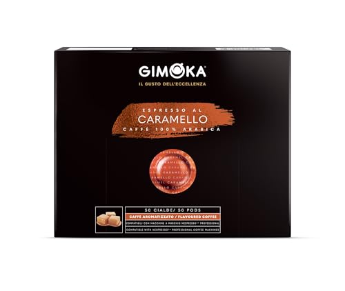 Gimoka Kaffeekapseln Espresso Caramello 100% Arabica, Intensität 8, Kaffee mit Karamellaroma - 50 Kaffeepads - Kompatibel mit Nespresso* Professional Maschine Zenius und Gemini von Gimoka