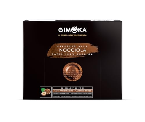 Gimoka Kaffeekapseln Espresso Nocciola 100% Arabica, Intensität 8, Kaffee mit Haselnussaroma - 50 Kaffeepads - Kompatibel mit Nespresso* Professional Maschine Zenius und Gemini von Gimoka