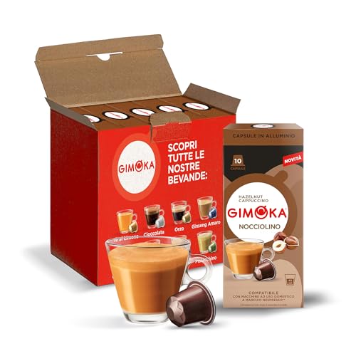 Gimoka Kaffeekapseln, Geschmack HASELNUSS cappuccino - 50 Kapsel aus Aluminium - Kompatibel mit Nespresso* Haushalts-Espressomaschinen - 50 Stück (5 x 10 Getränke) - Hergestellt in Italien von Gimoka