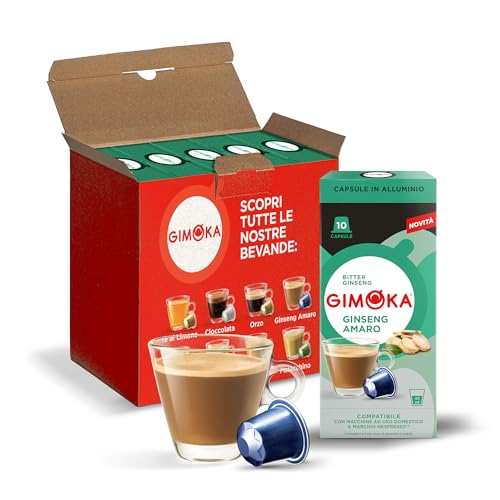 Gimoka Kaffeekapseln, Geschmack KAFFEE MIT BITTERER GINSENG - 50 Kapsel aus Aluminium - Kompatibel mit Nespresso* Haushalts-Espressomaschinen - 50 Stück (5 x 10 Getränke) - Hergestellt in Italien von Gimoka
