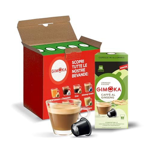 Gimoka Kaffeekapseln, Geschmack KAFFEE MIT GINSENG - 50 Kapsel aus Aluminium - Kompatibel mit Nespresso* Haushalts-Espressomaschinen - 50 Stück (5 x 10 Getränke) - Hergestellt in Italien von Gimoka
