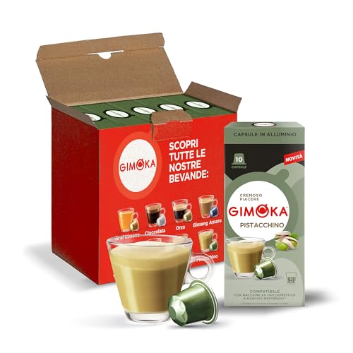 Gimoka Kaffeekapseln, Geschmack PISTAZIE cappuccino - 50 Kapsel aus Aluminium - Kompatibel mit Nespresso* Haushalts-Espressomaschinen - 50 Stück (5 x 10 Getränke) - Hergestellt in Italien von Gimoka