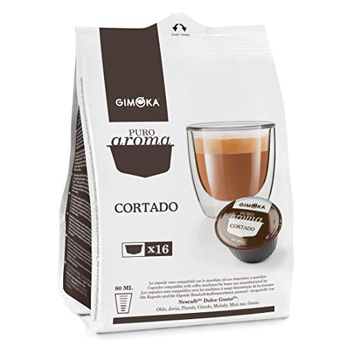 Gimoka Puro Aroma Cortado, Vollmilchpulver mit Löslichem Kaffee, Kaffekapsel, Nescafé Dolce Gusto Kompatibel, Braun, 16 Kapsel von Gimoka