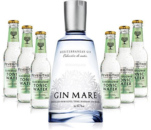 Gin Tonic Set - Gin Mare 0,5l (42,7% Vol) + 6x Fever Tree Elderflower Tonic Water 200ml inkl. Pfand MEHRWEG -[Enthält Sulfite] von Gin Mare-Gin Mare