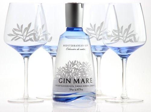 GIN MARE Mediterranean Gin 700ml 42,7% vol. mit 4 Gin Tonic Ballongläsern von Gin Mare